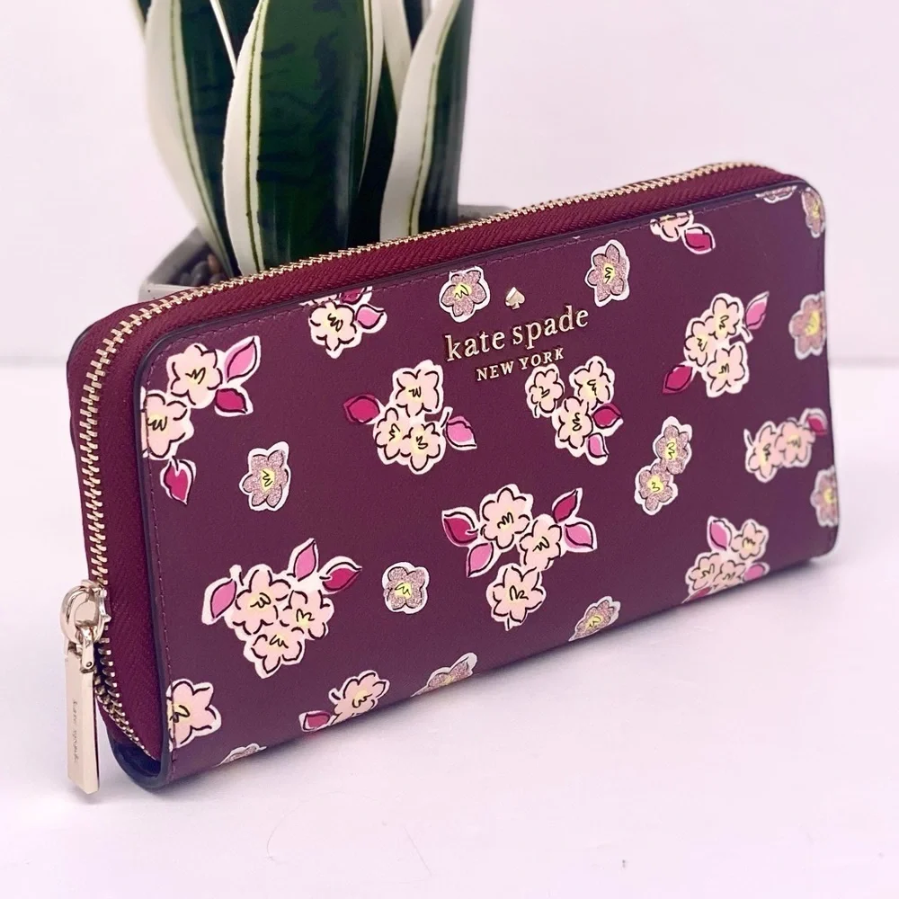Kate Spade Tinsel Boxed Large Continental Wallet wish Glitter Flowers